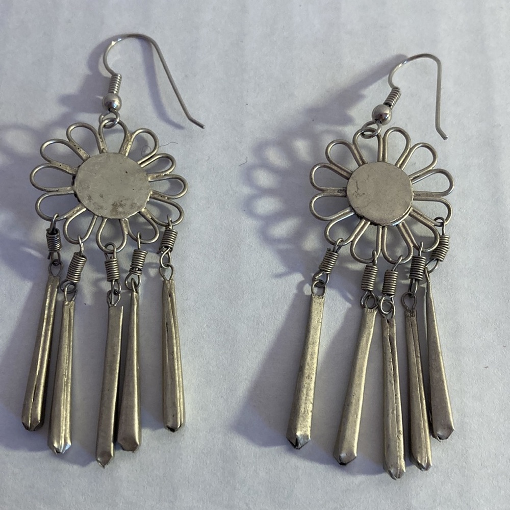 Handmade Metal Floral Earrings - Picture 5 of 5